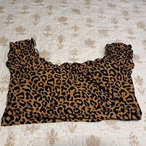 Coral Reef 22/24 - Brown and Black Ruffled Crop Bikini with Cap Sleeves